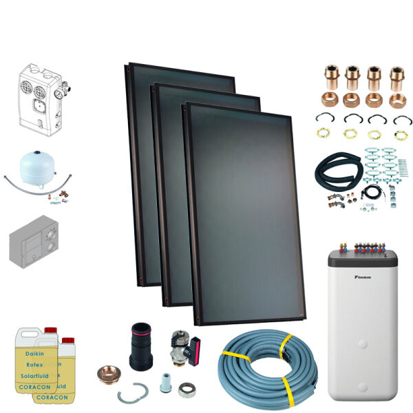 Daikin Solarthermie Set für 5 Personen Haushalt Solaris Druckanlage Indach 3 x EKSV21P Solarpanel