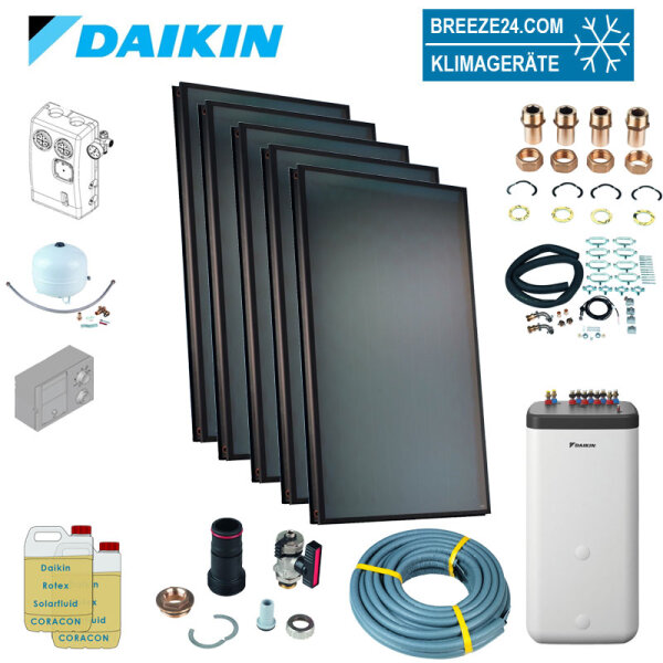 Daikin Solarthermie Set für 9 Personen Haushalt Solaris Druckanlage Indach 5 x EKSV21P Solarpanel