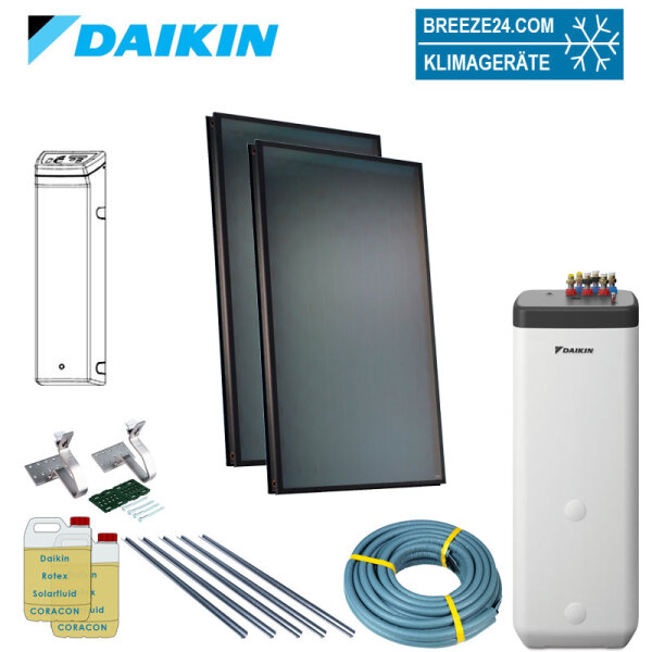 Daikin Solarthermie Set für 3 Personen Haushalt Solaris Drain-Back Aufdach 2 x EKSV21P Solarpanel