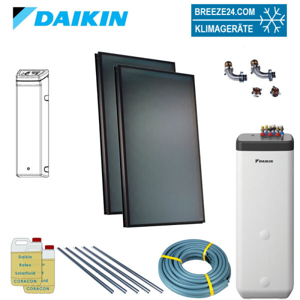 Daikin Solarthermie Set für 3 Personen Haushalt Solaris Drain-Back Indach 2 x EKSV21P Solarpanel