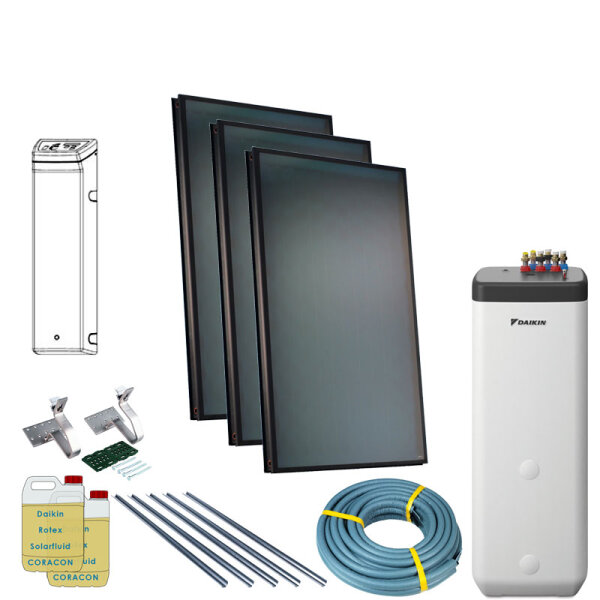 Daikin Solarthermie Set für 5 Personen Haushalt Solaris Drain-Back Indach 3 x EKSV21P Solarpanel