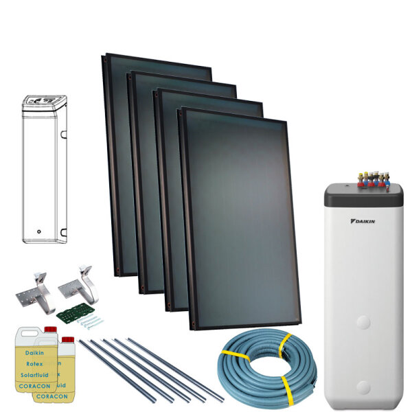 Daikin Solarthermie Set für 7 Personen Haushalt Solaris Drain-Back Aufdach 4 x EKSV21P Solarpanel