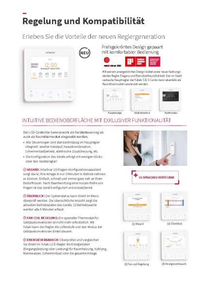 Hitachi PC-ARFH2E Kabelfernbedienung für Wärmepumpen Yutaki S und S Combi