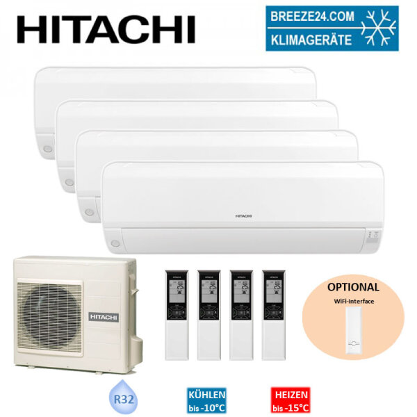 Hitachi Set 4 Wandgeräte Performance 2,0/2,0/2,0/3,5 kW 3 x RAK-18RPE + 1 x RAK-35RPE + RAM-70NP4E