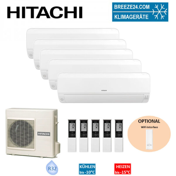 Hitachi Set 5 x Wandgeräte Performance 2,0/2,0/2,0/2,0/2,0 kW 5 x RAK-18RPE + RAM-90NP5E Klimaanlage