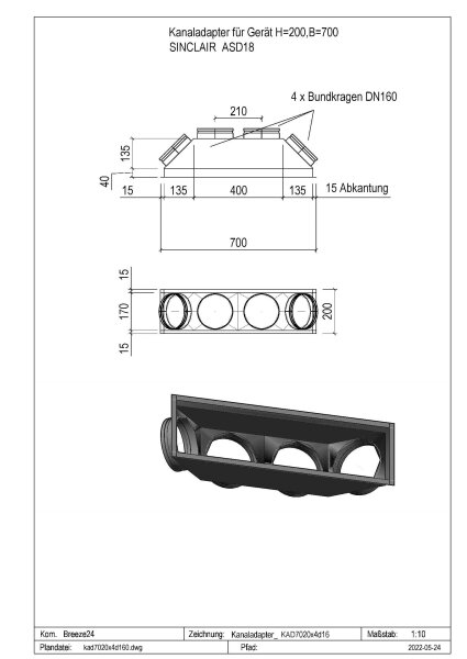 Penka Kanaladapter KAD7020x4d160 für Sinclair ASD18