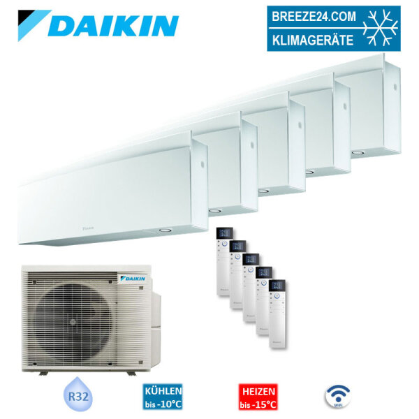 Daikin Set 5 Wandgeräte Emura WiFi 2,5/3,4 kW 4 x FTXJ25AW9 + FTXJ35AW + 5MXM90A2V1B(9/8) Mattweiß R32