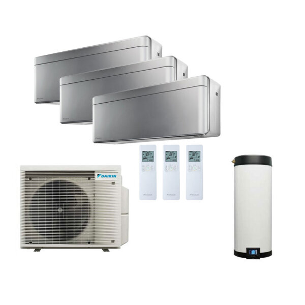Daikin 4MWXM52A9 Multi+ Set 3 x WiFi Stylish Wandgeräte FTXA20CS + Warmwassertank 120L EKHWET120BV3