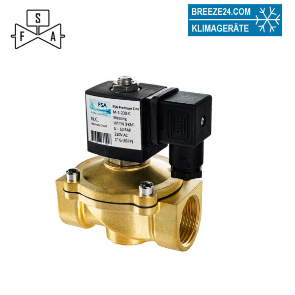 FSA M-1-230-C Magnetventil Messing 1" 230V AC 0-10 bar Viton stromlos geschlossen