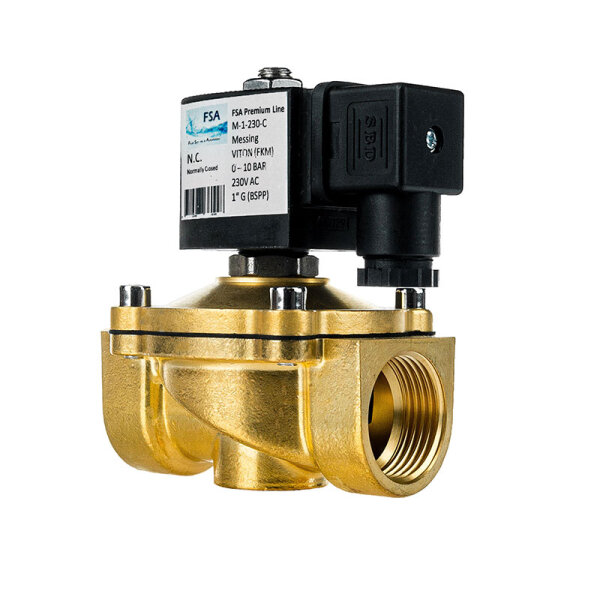 FSA M-1-230-C Magnetventil Messing 1" 230V AC 0-10 bar Viton stromlos geschlossen