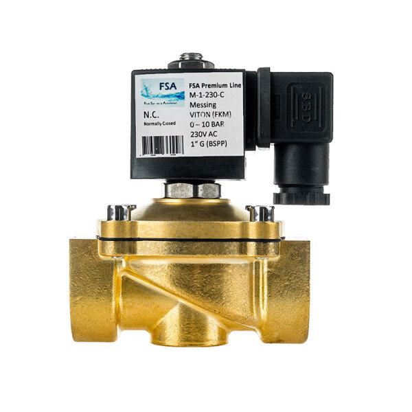 FSA M-1-230-C Magnetventil Messing 1" 230V AC 0-10 bar Viton stromlos geschlossen