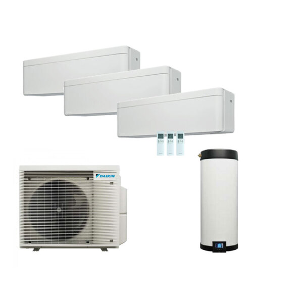 Daikin 4MWXM52A9 Multi+ Set 3 x WiFi Stylish Wandgeräte FTXA20CW + Warmwassertank 90L EKHWET90BV3