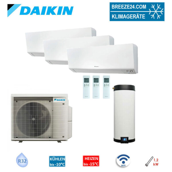 Daikin 4MWXM52A Multi+ Set 3 x WiFi Perfera Wandgeräte FTXM20R  + Warmwassertank 90L EKHWET90BV3