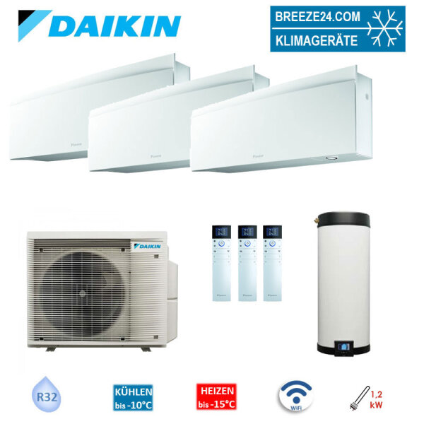 Daikin 4MWXM52A9 Multi+ Set 3 x  Emura Wandgeräte WiFi FTXJ20AW  + Warmwassertank 90L EKHWET90BV3