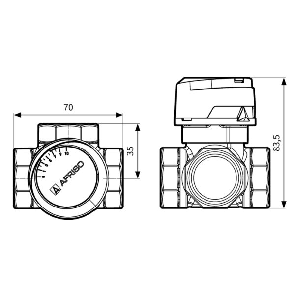 AFRISO 3-Wege-Mischventil ARV 384 DN 25 - Rp 1" - Kvs 12 m³/h