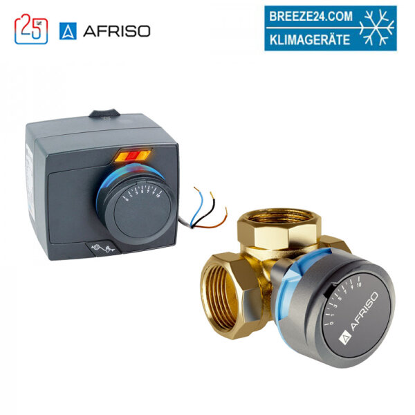 AFRISO 3-Wege-Mischventil ARV 384 mit Stellmotor ARM 343 - DN25 - RP 1" - Kvs 12m³/h - 3-Punkte-Signal - 120s - 6 Nm - 230 V