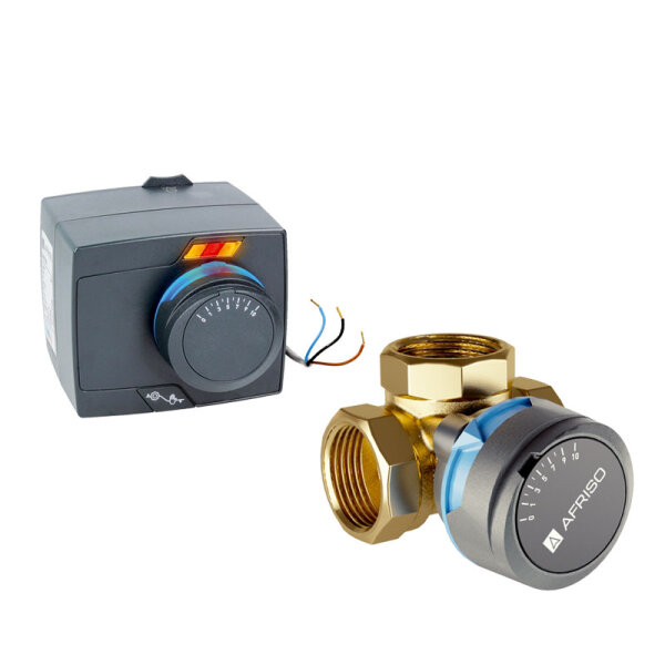 AFRISO 3-Wege-Mischventil ARV 384 mit Stellmotor ARM 343 - DN25 - RP 1" - Kvs 12m³/h - 3-Punkte-Signal - 120s - 6 Nm - 230 V
