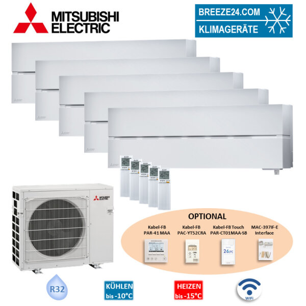 Mitsubishi Electric Set 5 Wandgeräte Diamond WiFi 1,8/2,5kW 3 x MSZ-LN18VG2W + 2 x MSZ-LN25VG2W +  MXZ-5F102VF