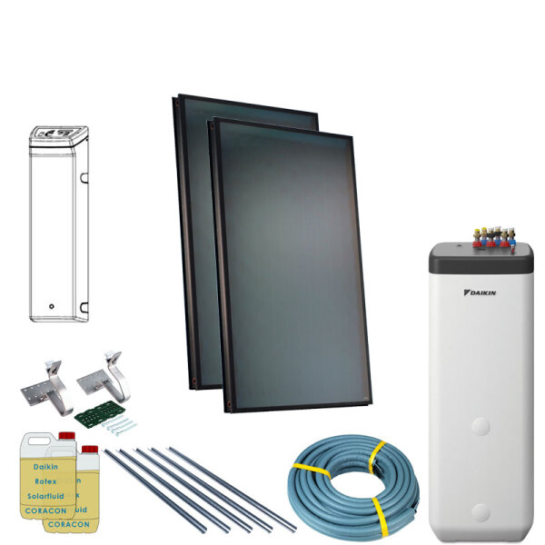 Daikin Solarthermie Set für 3 Personen Haushalt Solaris Drain - Back Aufdach 2 x EKSV21P Solarpanel