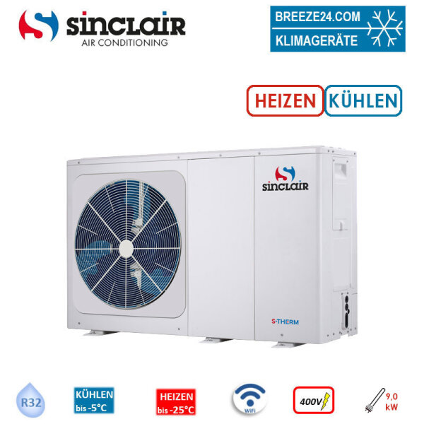 Sinclair S-THERM YUKON SMHM-160B3/9 Monoblock Wärmepumpe Heizen 15 kW + Kühlen 14 kW Heizstab 9kW 400V