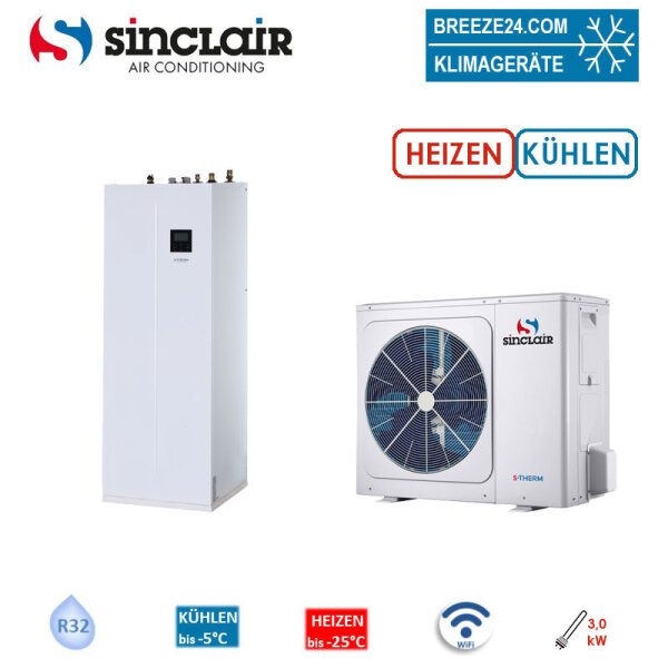 Sinclair S-THERM YUKON Set MSH-60EB + MSH-190TB/3 Wärmepumpe + Hydrobox + Speicher WiFi 6,2kW 190L