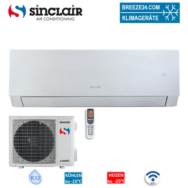 Sinclair Set Wandgerät MARVIN SIH-18BIMS + SOH-18BIM WiFi 5,3 kW silber Raumgröße 50 - 55 m² | R32
