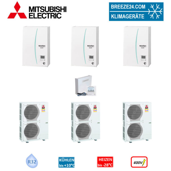 Mitsubishi Electric Wärmepumpen Kaskaden Set MZ 3.140 R 42 kW PUZ-HWM140YHA + ERPX-YM9D+PAC-IF071B-E