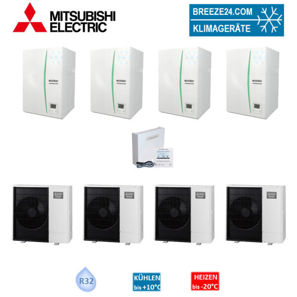 Mitsubishi Electric Wärmepumpen Kaskaden Set MP 4.60 R 24 kW PUZ-WM60VAA + ERPX-YM9D + PAC-IF071B-E