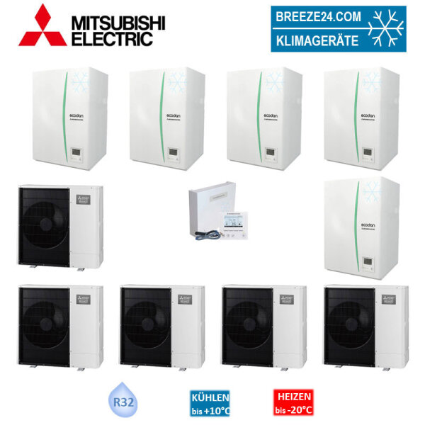 Mitsubishi Electric Wärmepumpen Kaskaden Set MP 5.60 R 30 kW PUZ-WM60VAA + ERPX-YM9D + PAC-IF071B-E