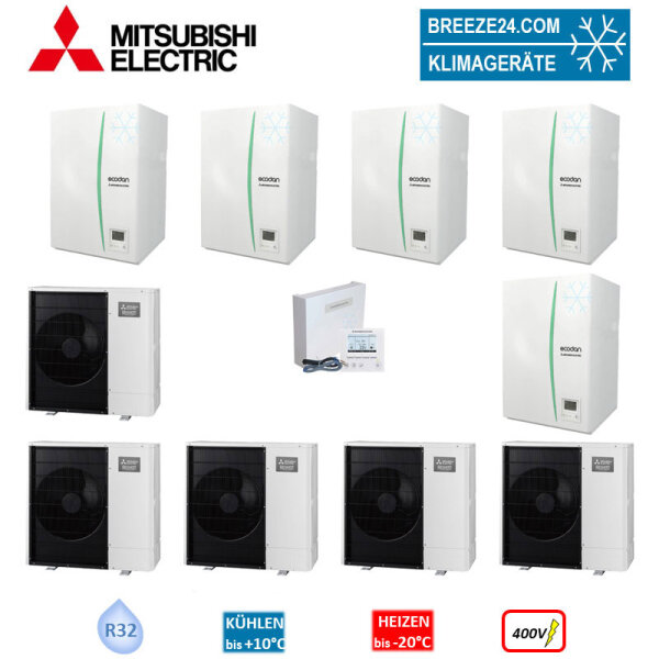 Mitsubishi Electric Wärmepumpen Kaskaden Set MP 5.85 R 42 kW PUZ-WM85YAA + ERPX-YM9D + PAC-IF071B-E