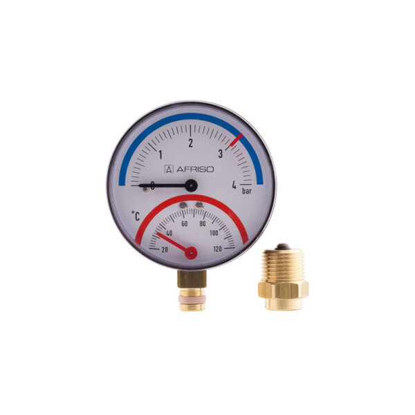 AFRISO Thermo-Manometer TM 80 20/120C 0/4bar 1/2 radial m. Ventil