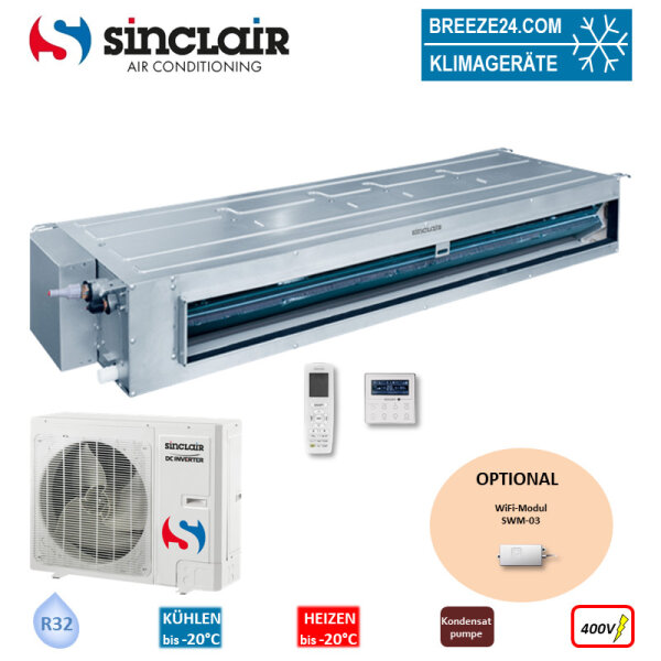 Sinclair Set ASD-48BI2 + ASGE-48BI2-3 Kanalgerät 13,4 kW R32 400V Klimaanlage