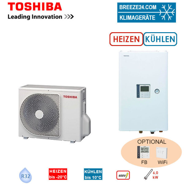 Toshiba Wärmepumpen Set ESTIA HWT-601HW-E + HWT-601XWHT6W-E 6,0 kW Heizstab 6 kW IG: 400V - AG: 230V