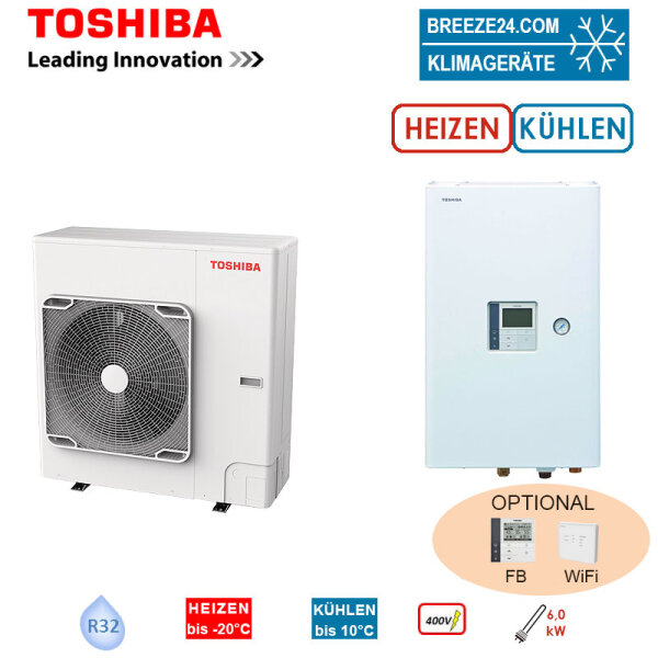 Toshiba Wärmepumpen Set ESTIA HWT-801HW-E + HWT-1101XWHT6W-E 8,0 kW Heizstab 6 kW IG:400V - AG: 230V