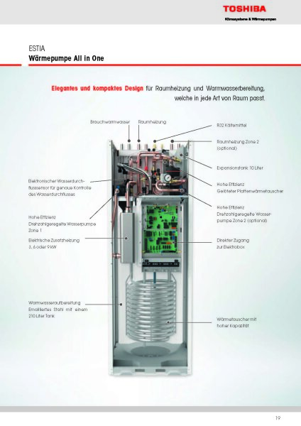 Toshiba Wärmepumpen Set ESTIA HWT-1101HW-E+HWT-1101F21ST9W-E Hydrobox 210L HS 9kW IG 400V-AG 230V