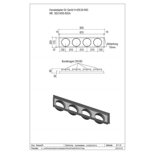 Penka Kanaladapter für Mitsubishi Electric SEZ-M35-50DA - KAD9020x4d16