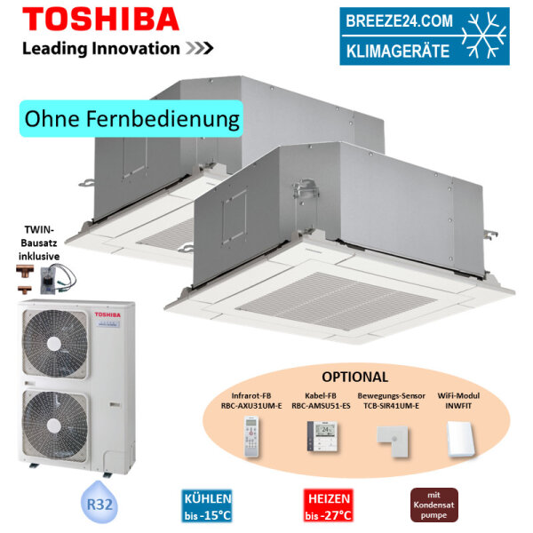 Toshiba Set 2 x RAV-HM561MUT-E + RBC-UM21PG(W)E + RAV-GP1101AT-E Deckenkassette Euroraster 5,0 kW