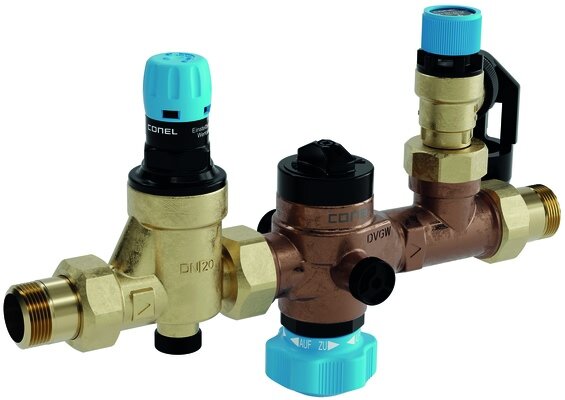 STREAM Sicherheitsgruppe  mit Druckminderer, Ms. bleifrei CONEL, DN15 - DN20 | 6 - 10 bar