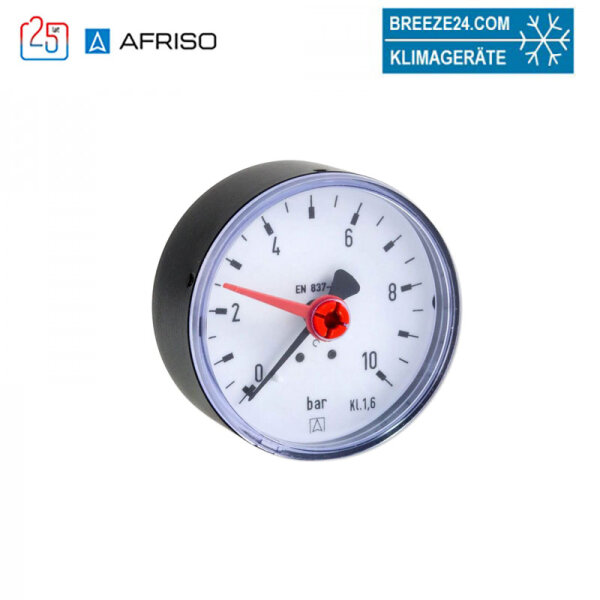 AFRISO Manometer RF 63 - Anschluss axial 1/4 AG, Anzeige 0-10 bar, Solar geeignet