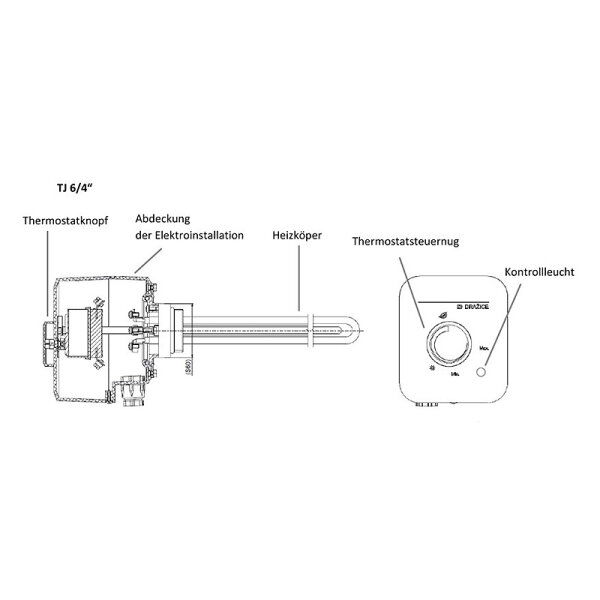 Elektrische Heizpatrone der Reihe TJ 1 1/2" mit Betriebsthermostat | 2 - 9  kW
