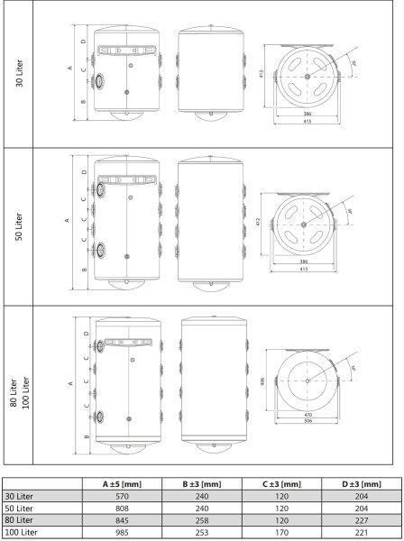 TESY VB 8047 A02 P2  Pufferspeicher emailliert 80 Liter ohne Wärmetauscher