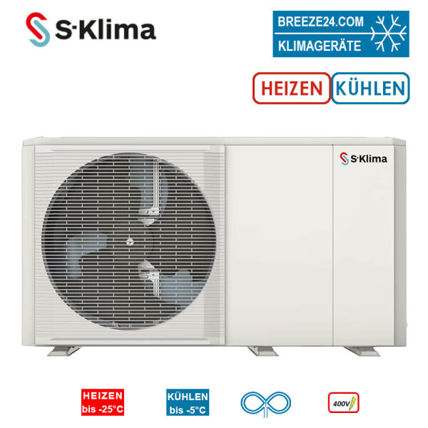 S-Klima SAS115RS2 Wärmepumpe Monoblock zum Heizen + Kühlen 12 kW 11 kW 2 Heizkreise 400V