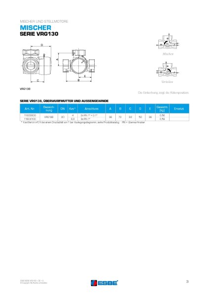 ESBE VRG131 DN25 | 6,3 Kvs | Mischventil Innengewinde Rp 1"