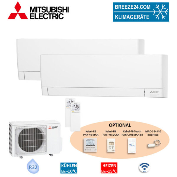 Mitsubishi Electric Set 2 Wandgeräte WiFi Kompakt 2,5/4,2 kW MSZ-AY25VGK + MSZ-AY42VGK + MXZ-2F53VF4