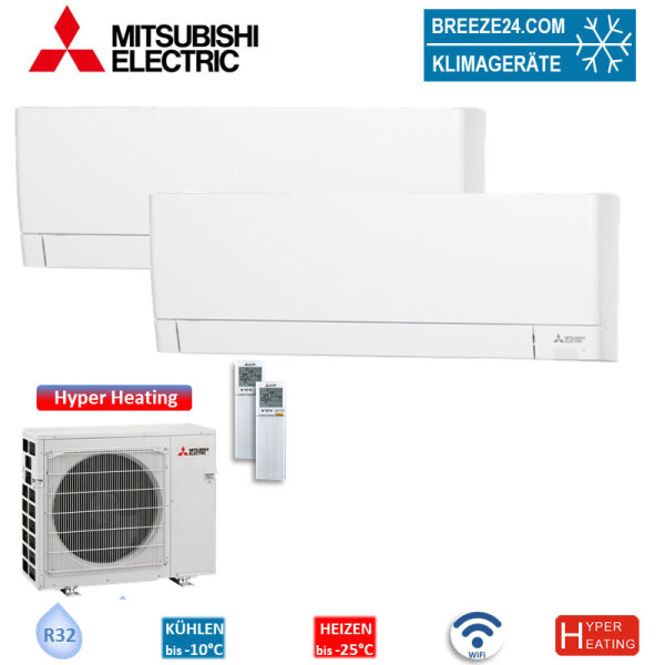 Mitsubishi Electric Set 2 Wandgeräte Kompakt WiFi MSZ-AY25VGK + MXZ-2F53VFHZ2 Hyper Heating 2,5 kW