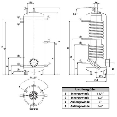 ES/v3 1000/100 Liter Kombipufferspeicher 1.000 Liter mit 100 Liter Brauchwasser mit 2 Wärmetauschern