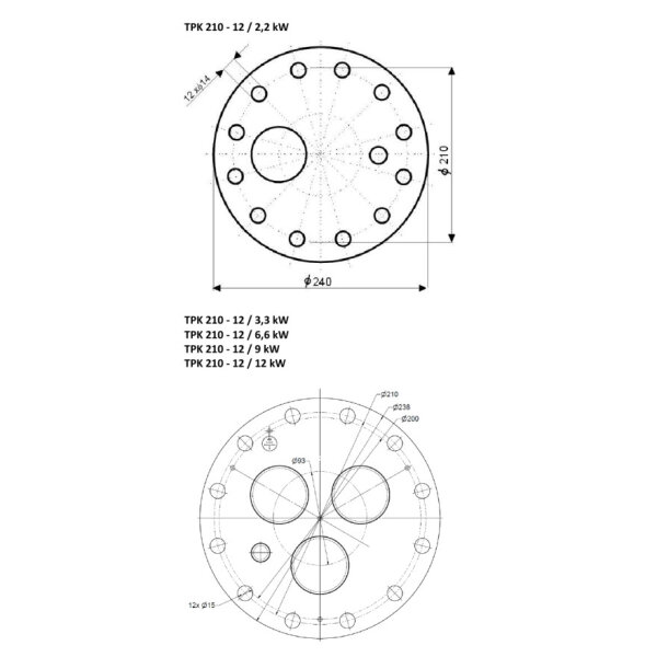 ES/TPK 210-12 Flansch-Heizstab mit gekapselten Keramikheizstäben 3.3 | 5-9 | 6.6 | 9 | 12 kW