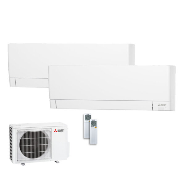 Mitsubishi Electric Set 2 Wandgeräte Kompakt WiFi 2,0 kW 2 x MSZ-AY20VGKP + MXZ-2F33VF4 R32