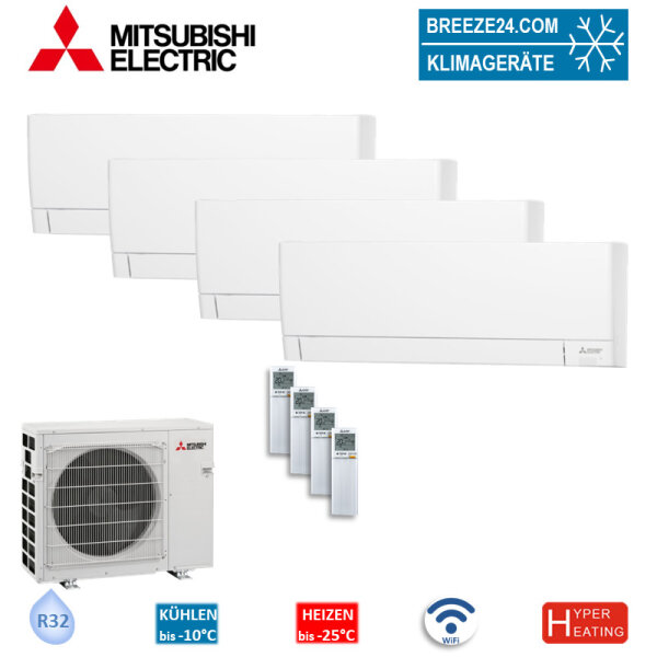 Mitsubishi Electric Set 2,0kW 4 x MSZ-AY20VGKP + MXZ-4F83VFHZ2 Wandgeräte WiFi | Hyper Heating