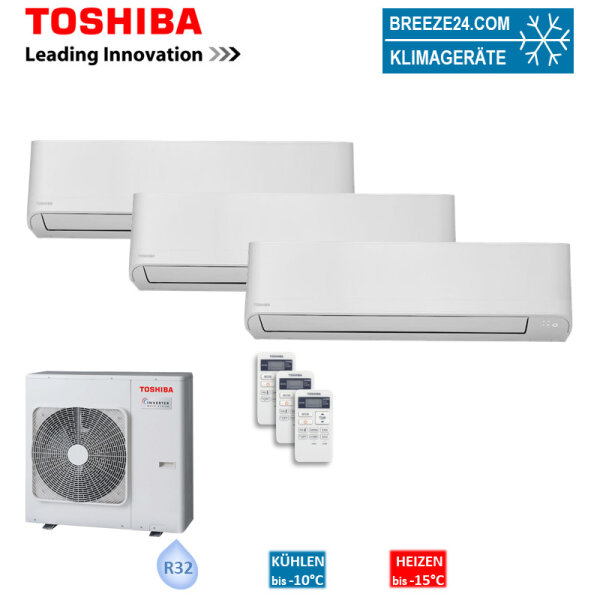Toshiba Set 3 x RAS-B13J2KVG-E + 3M26U2AVG-E Wandgerät Seiya 3,7 kW R32 Klimaanlage (Auslaufmodell)